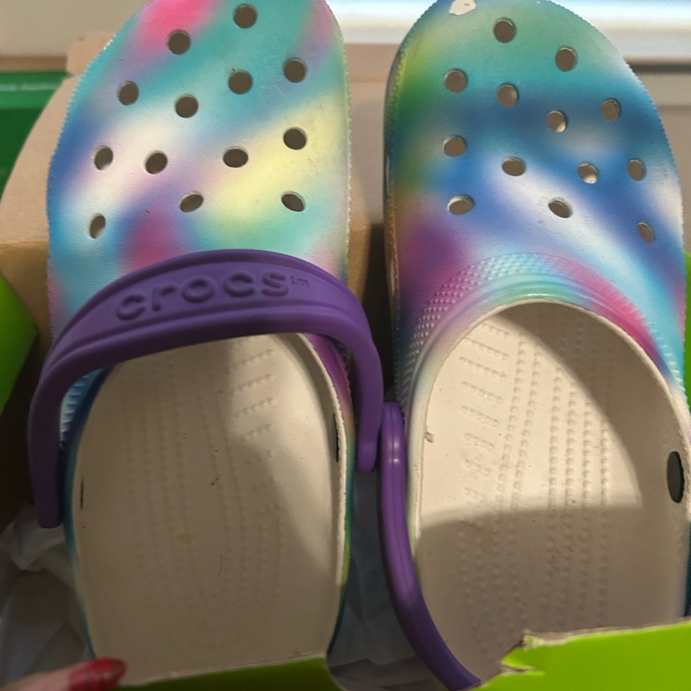 CROCS Blue and Purple Sandals with Iridescent Finish